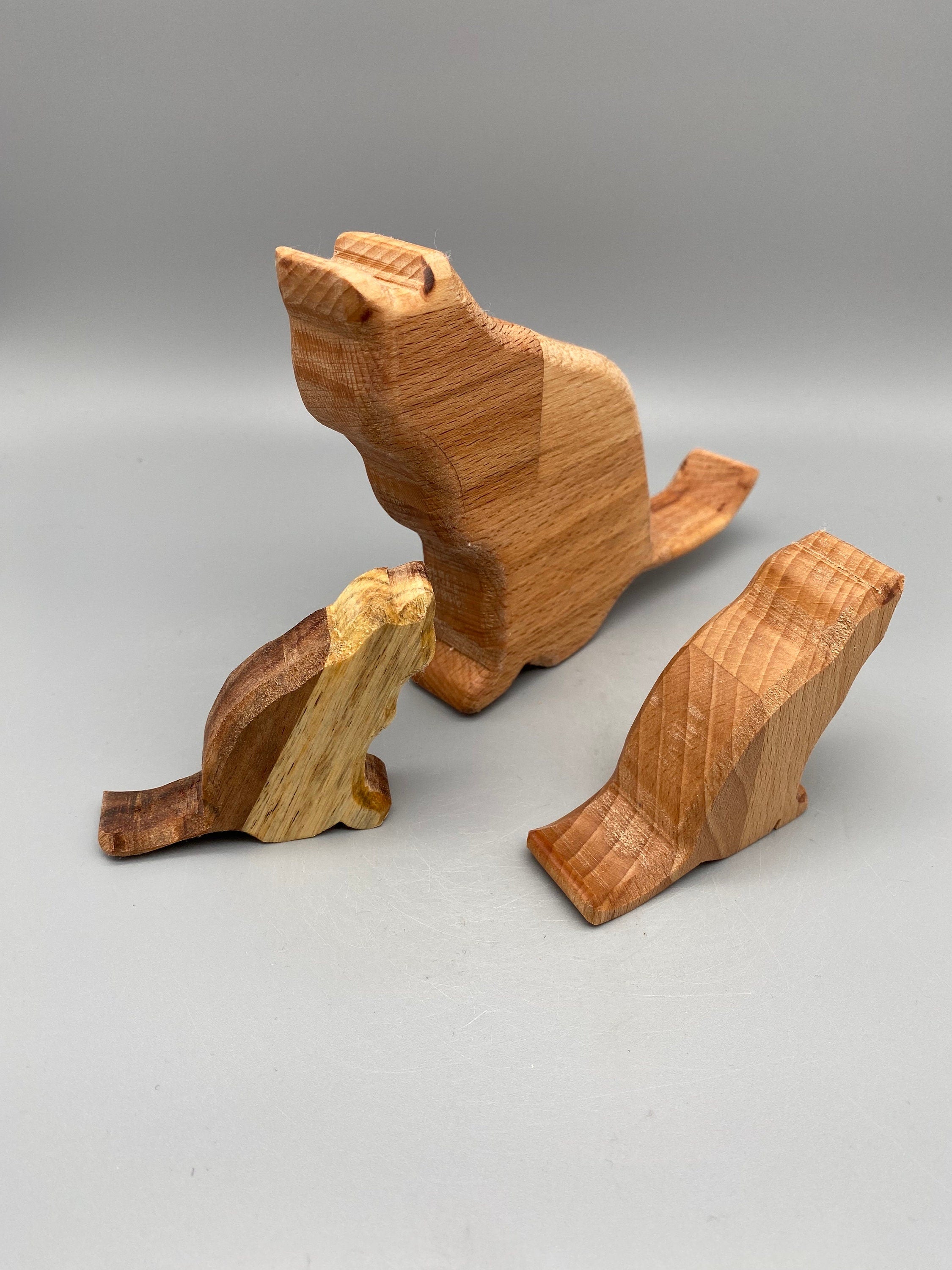 Holzkatzen Katzenfamilie 3er Set (Buche & Akazie)