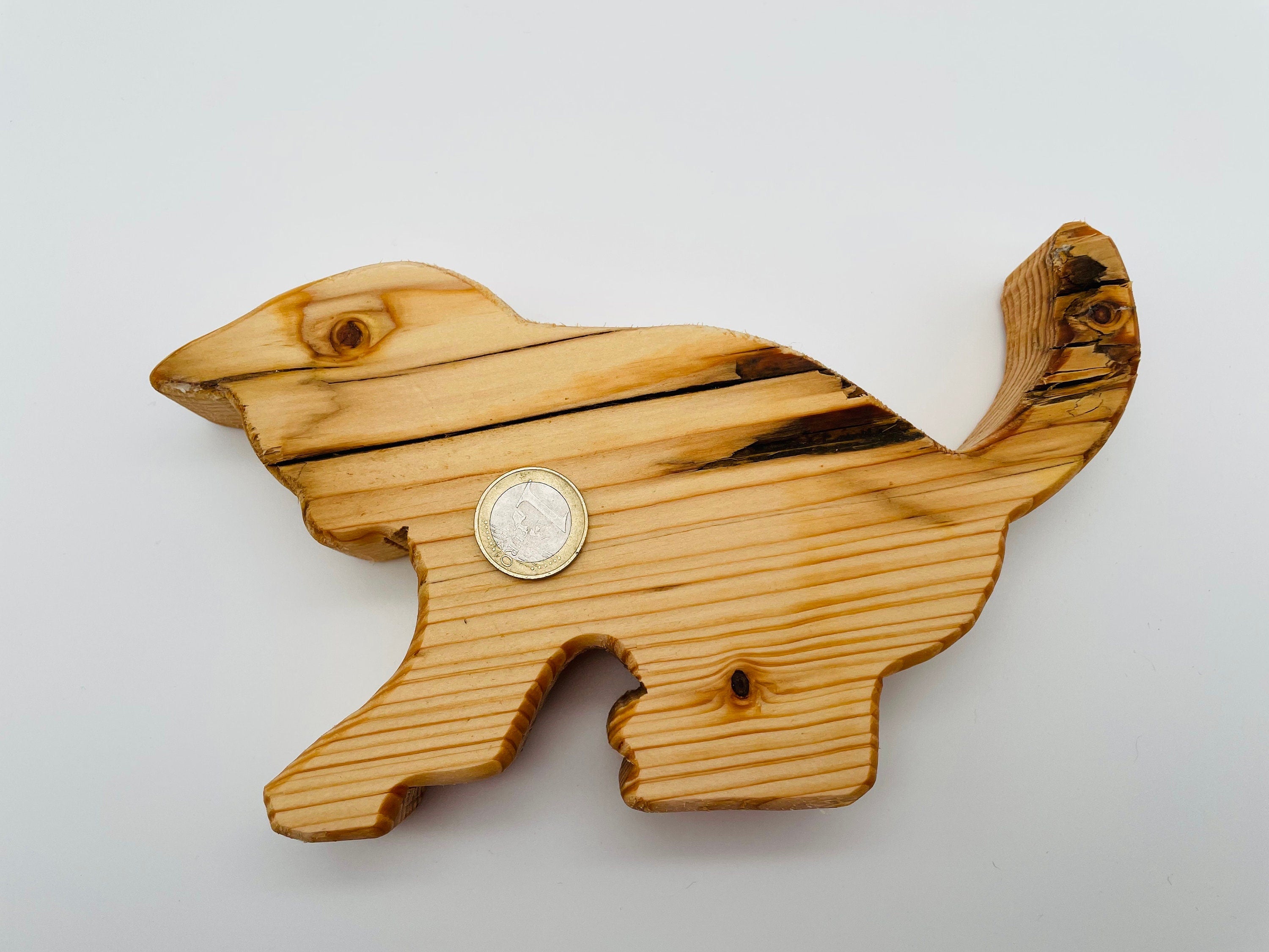Holz Katze (spielend) aus Fichte / Deko