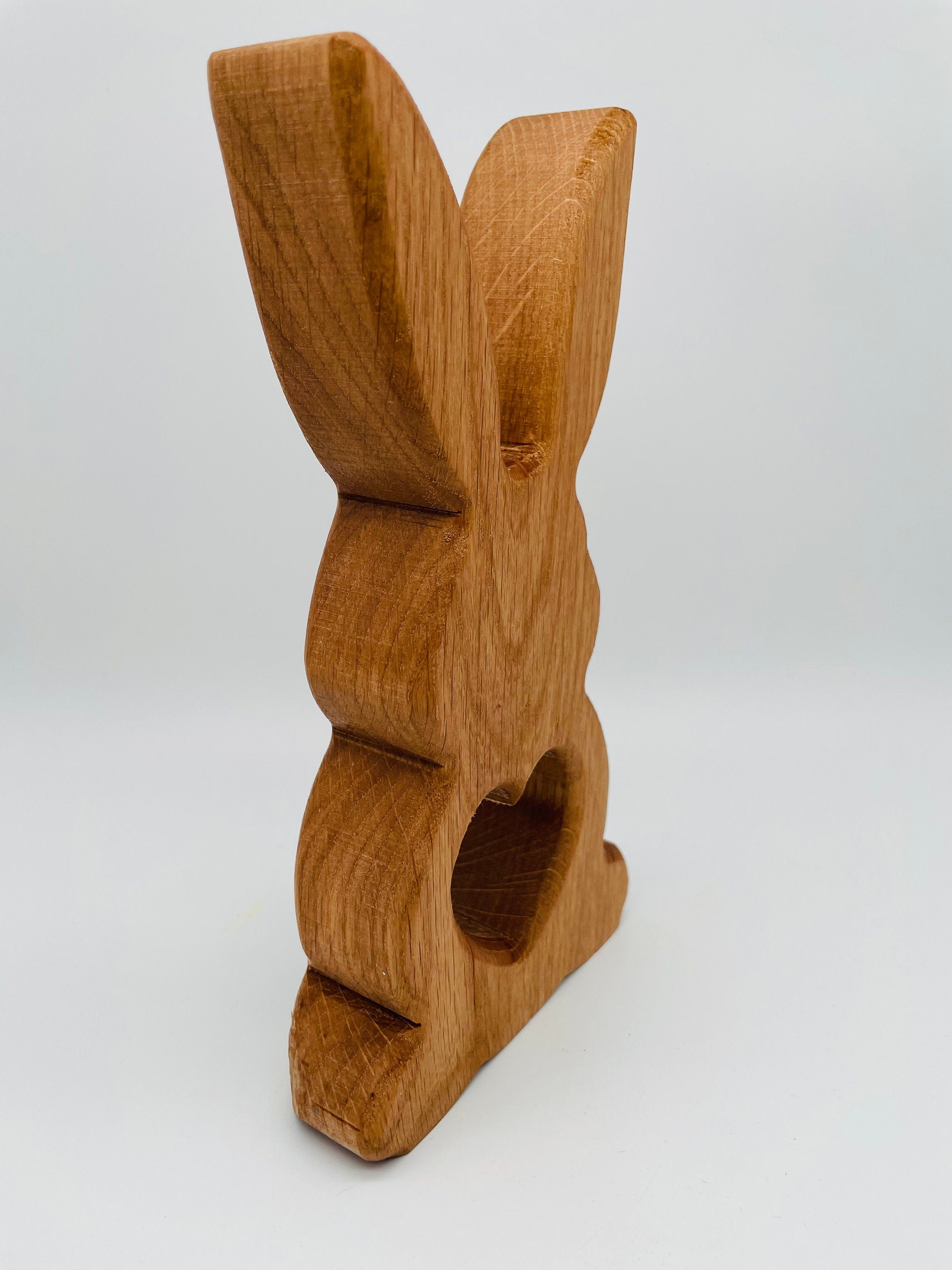 Holz Hase Osterhase mit Herz aus Eichenholz