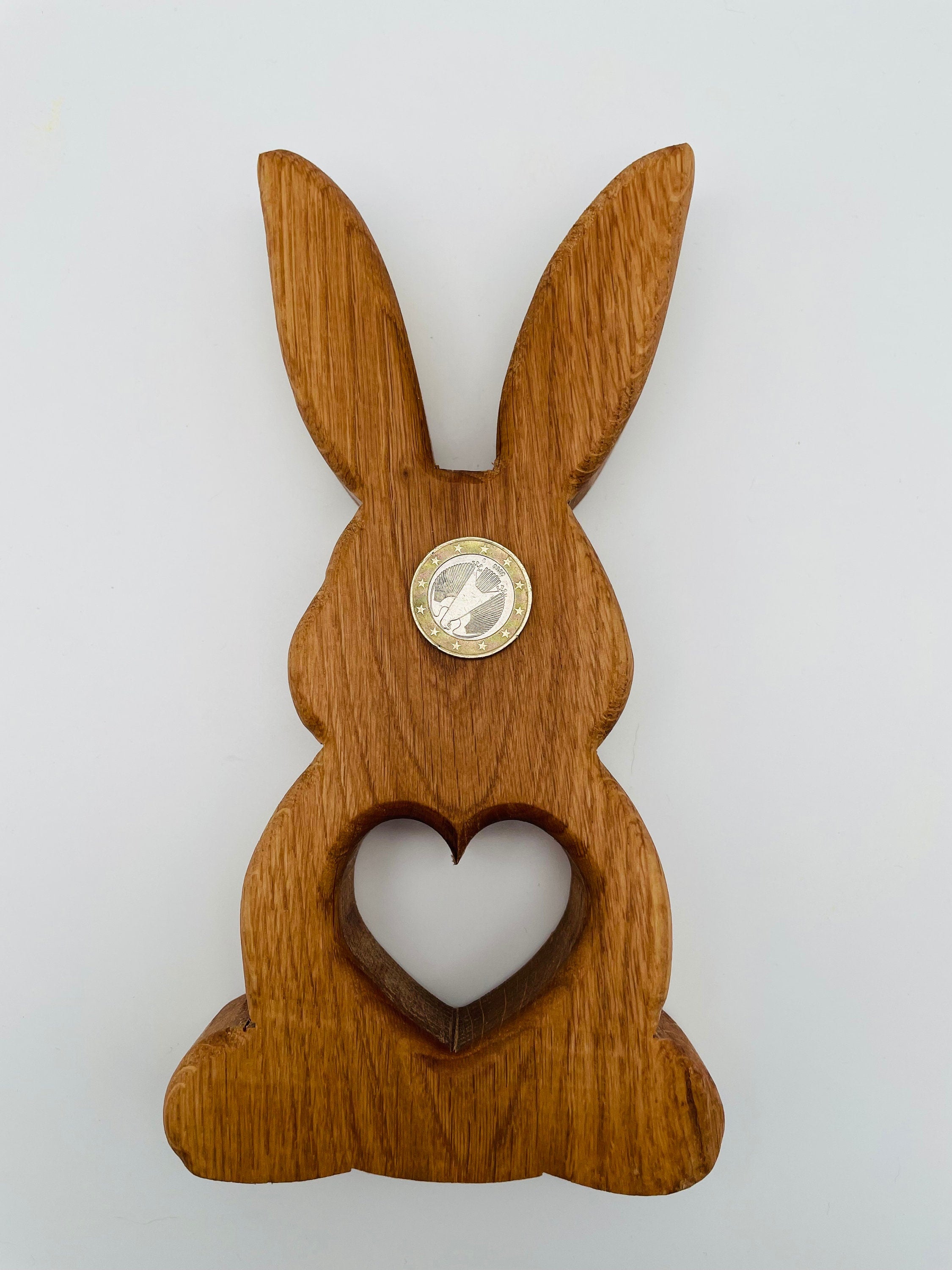 Holz Hase Osterhase mit Herz aus Eichenholz