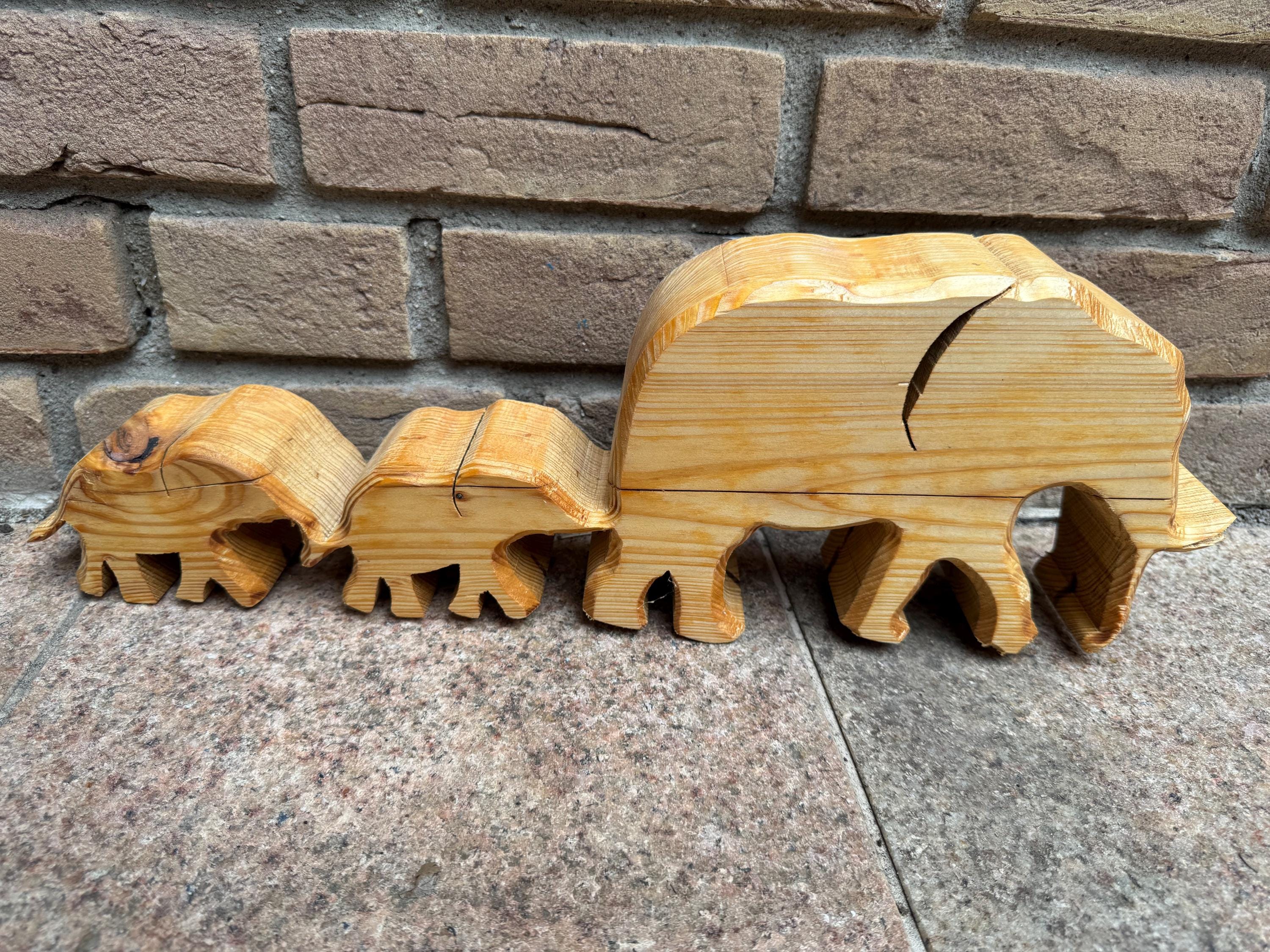 Holz Elefantenherde Mutter mit zwei Kinder