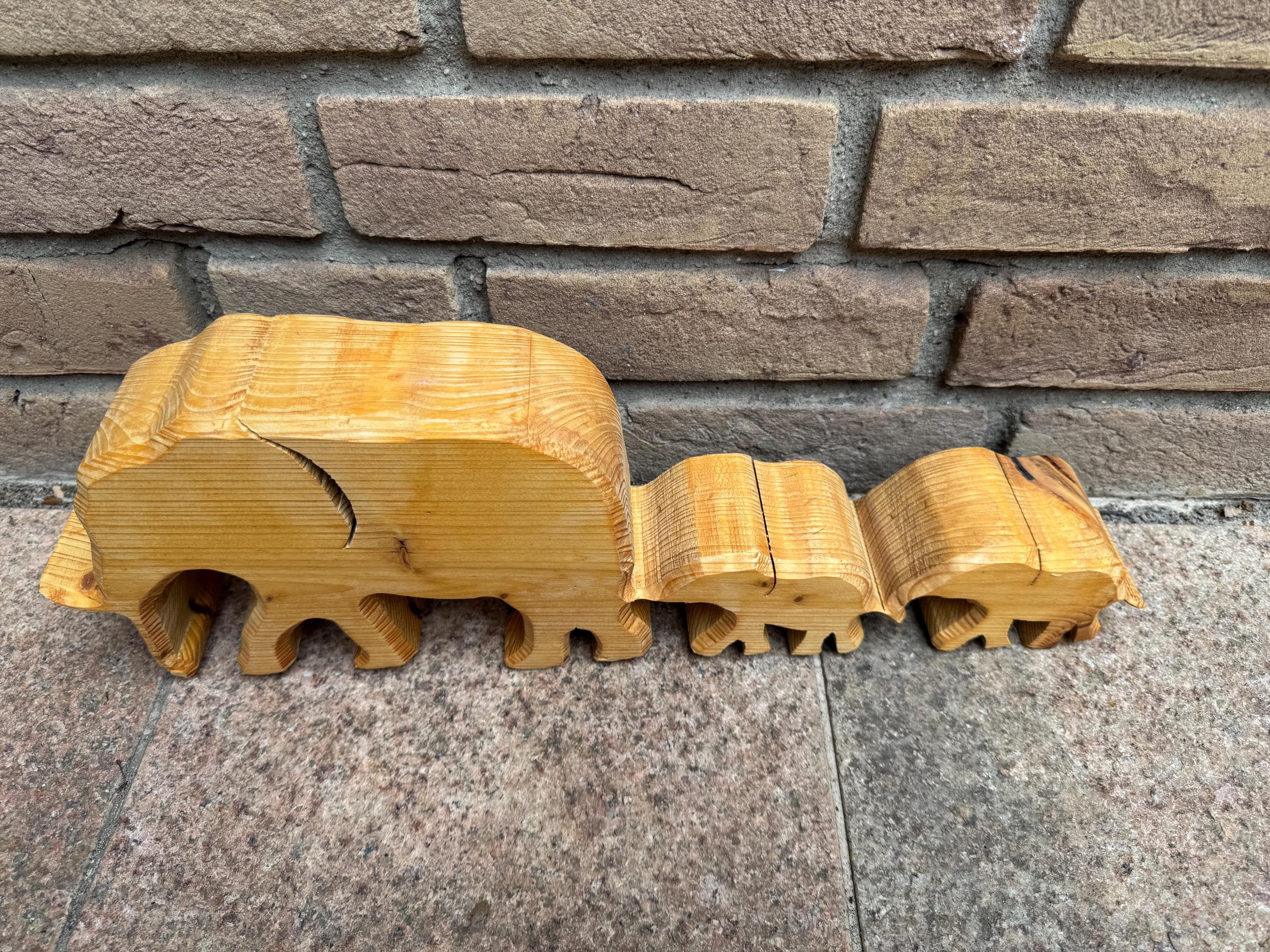 Holz Elefantenherde Mutter mit zwei Kinder