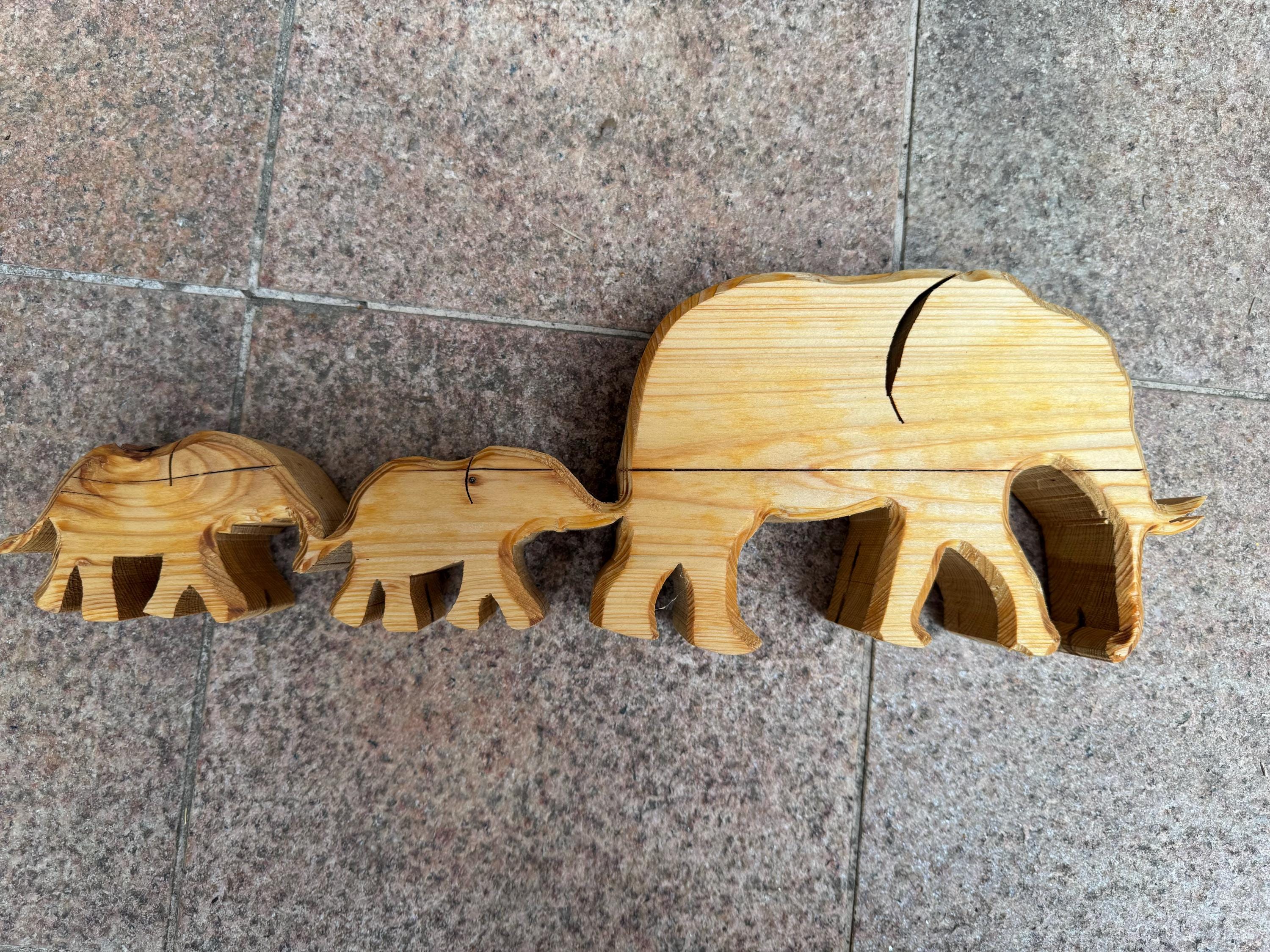Holz Elefantenherde Mutter mit zwei Kinder