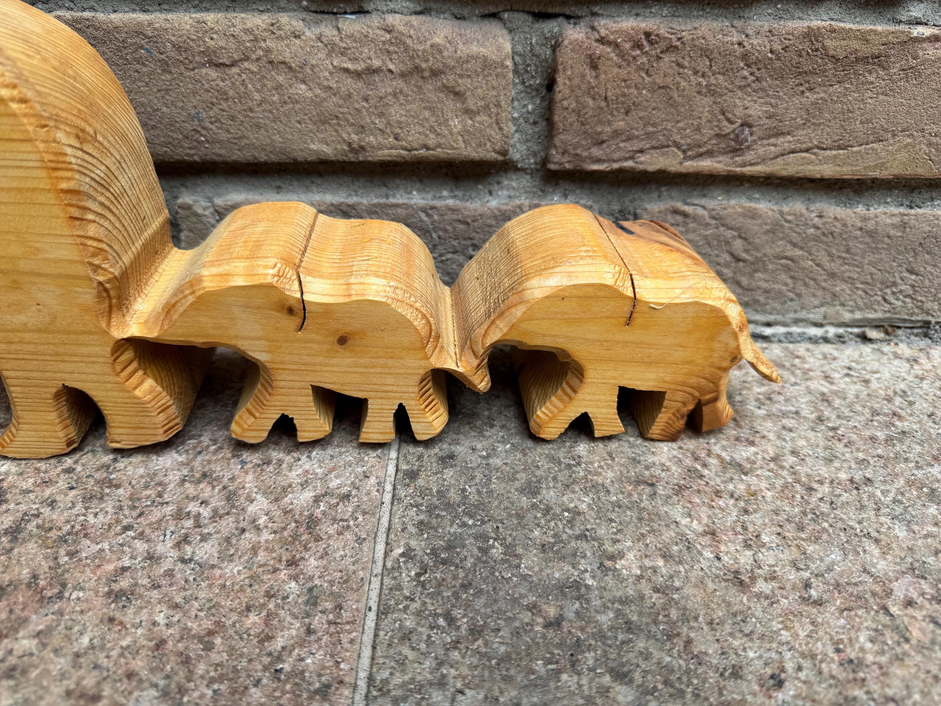 Holz Elefantenherde Mutter mit zwei Kinder